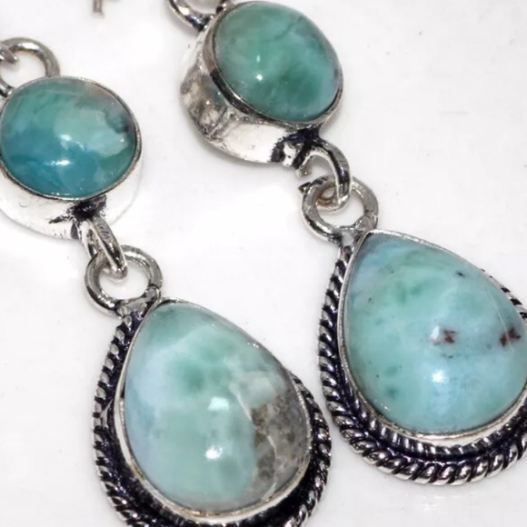 Larimar gemstone silver earrings - Picture 2 of 2